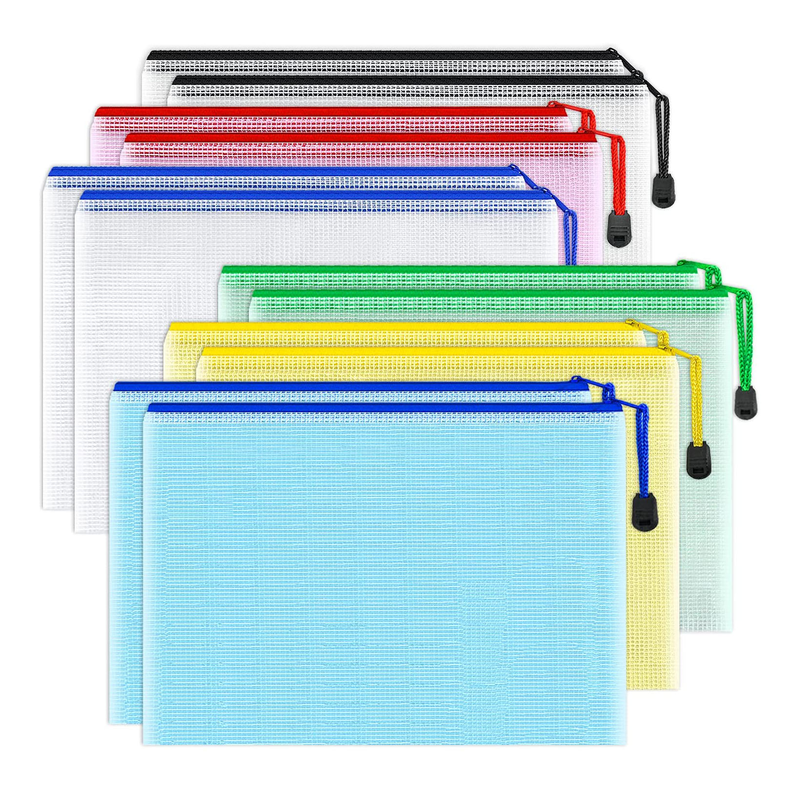 12 팩 A5 여러 가지 빛깔의 플라스틱 메쉬 지퍼 주머니 문서 가방, 학교 사무실 여행 스토리지에 대한 방수 우편 파일 폴더